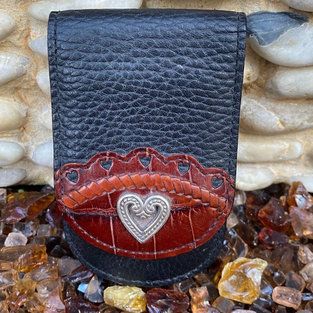 Brighton Black/Brown Leather Manicure/Nail Clipper Case w/Silver Heart. EUC!